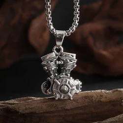 Retro Fashion Motorcycle Engine Pendant Necklace Men's Punk Riding Jewelry Gift Accessories