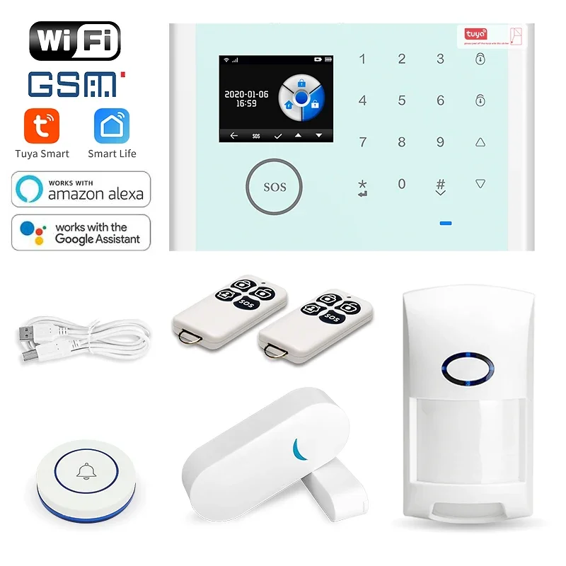 TAIBOAN Tuya Smart WIFI GSM Security Alarm System Works With Alexa Home Burglar Motion Detector 433MHZ Smoke Door Window Sensor
