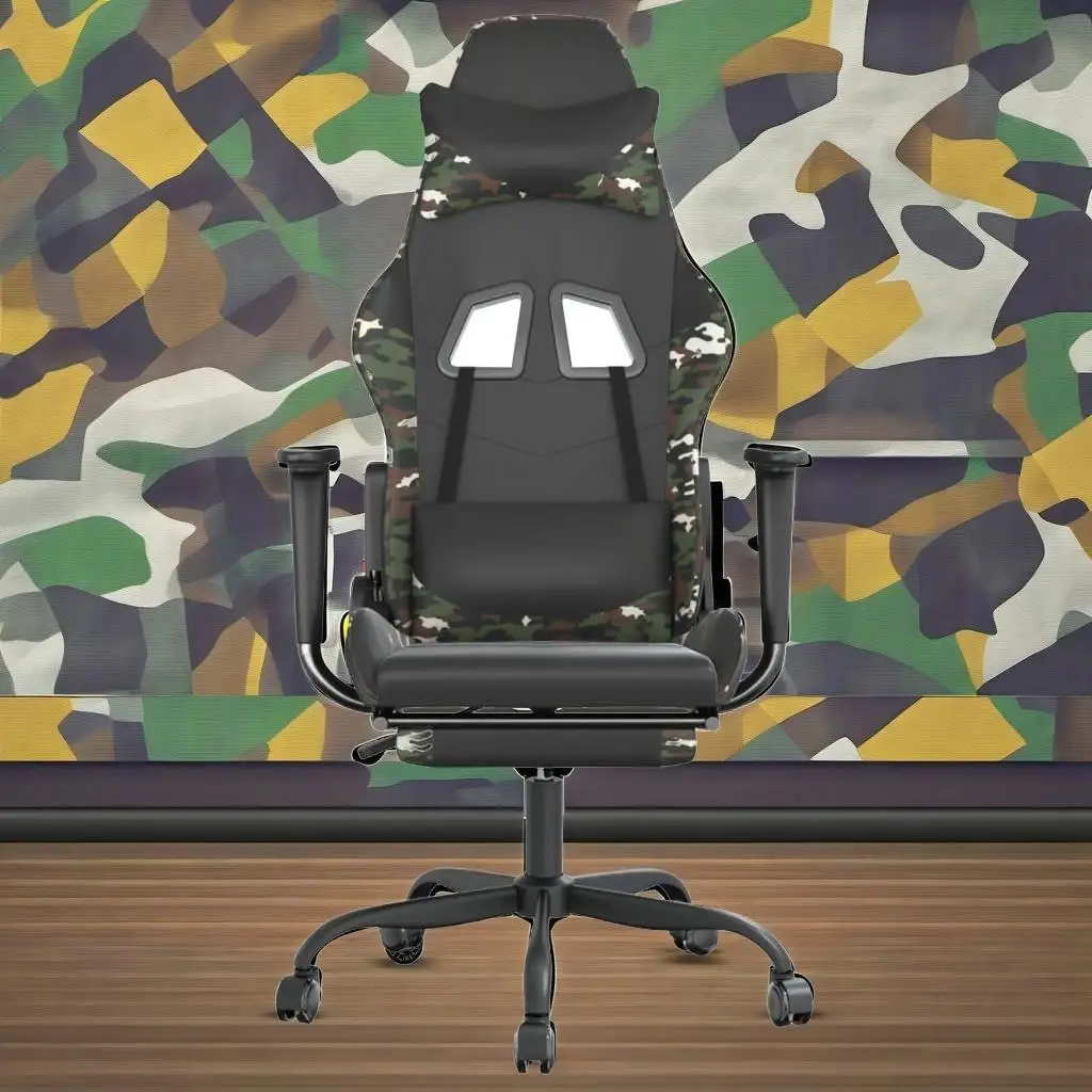 Camouflage Faux Leather Massage Gaming Chair with Footrest – Ergonomic Comfort & Style in Black