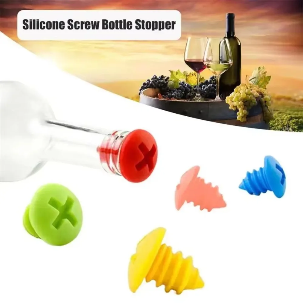 Rubber Wine Bottle Seal Stopper Oil Bottle Stopper New Threaded Shape Silicone Wine Bottle Stopper Multiple Colors Bar Tools
