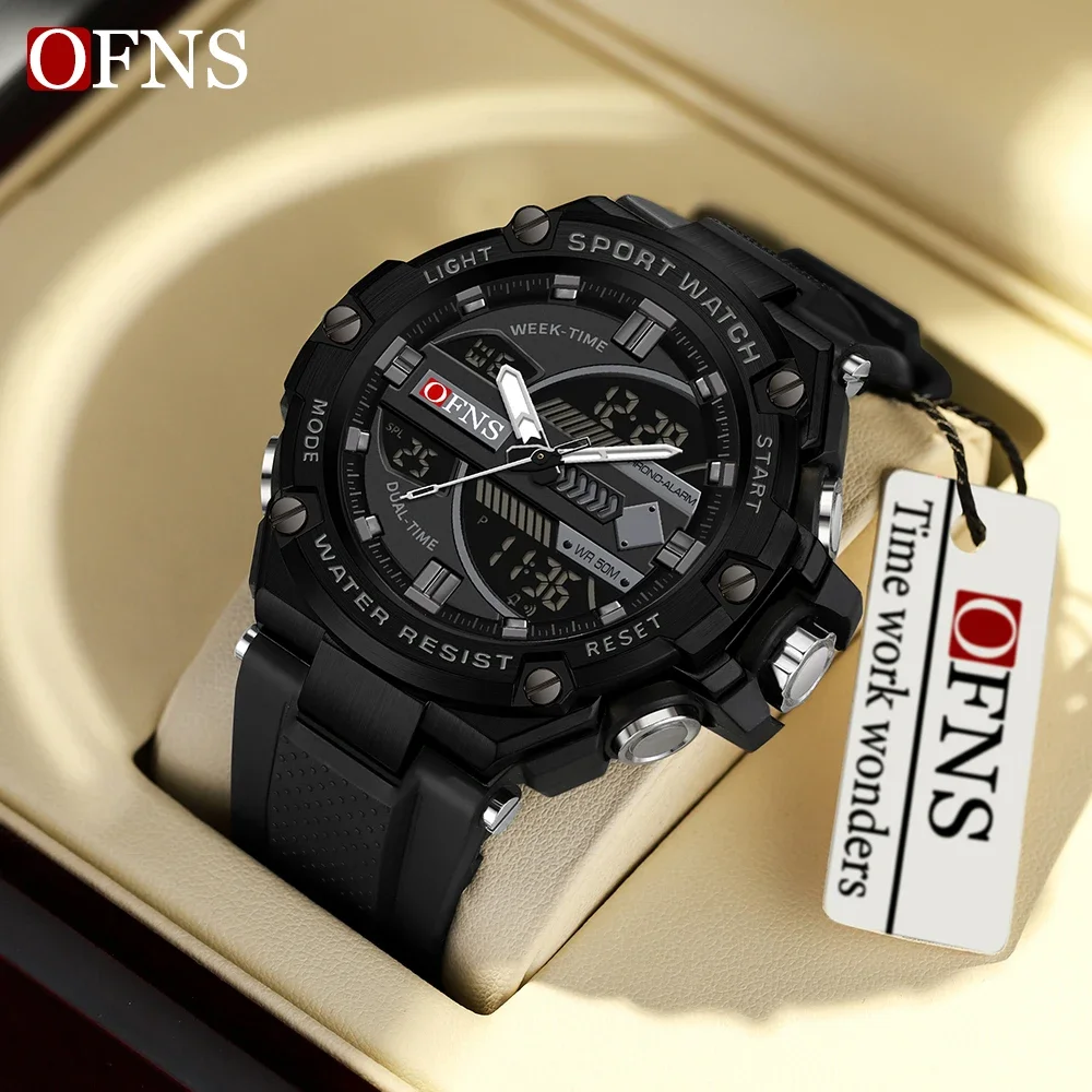 

OFNS 3185 Men's Electronic Watch Alarm Mode Waterproof and Shockproof Outdoor Sports Stainless Steel Watch Strap Men's Watches