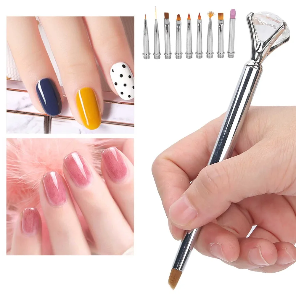 

1 x Pen 10 x Pen Head Replaceable Head Detachable Nail Art Brush Soft Dotting Brush Ergonomic Handle Replaceable Head Nail Pen
