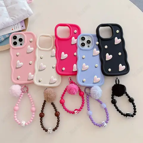 Pearl Heart Bracelet Waves Phone Case For Realme 5 8 9 10 11 12 13 Pro Plus Lite 5G 4G 5i 6i 7i 9i 5S 12X 11X 11 NFC C3 Cover