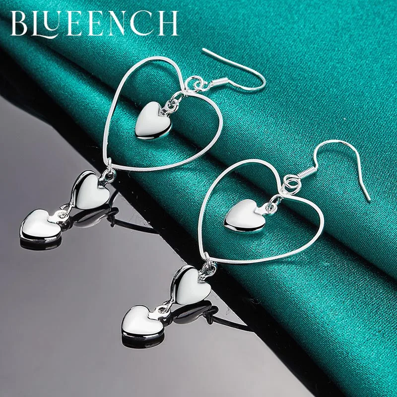 

Blueench 925 Sterling Silver Heart Peach Romantic Earrings For Women Engagement Wedding Dating Temperament Fashion Jewelry