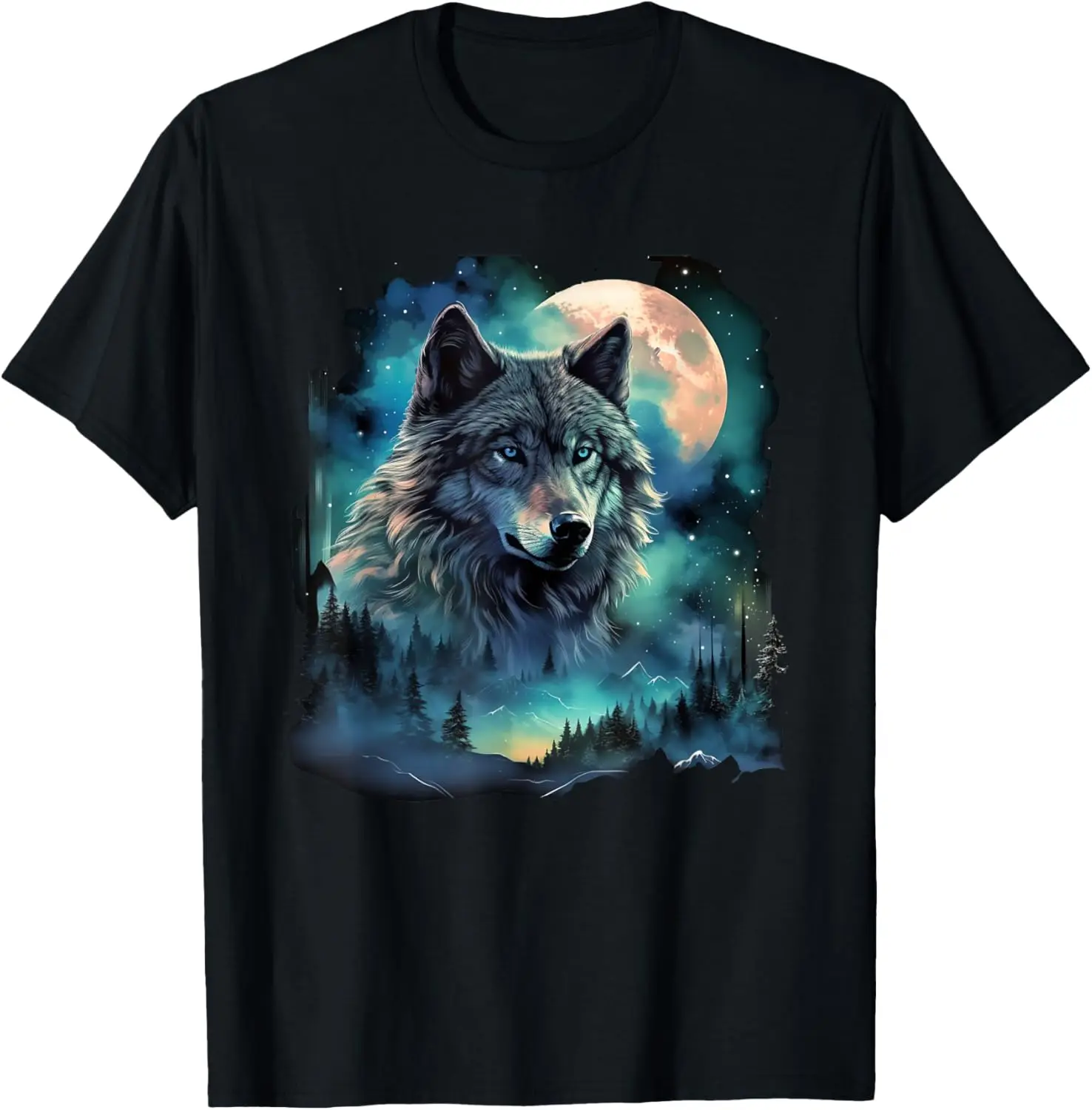 Grey Wolf Hunting Grounds, Icy Moon, Forest, Galaxy T-Shirt