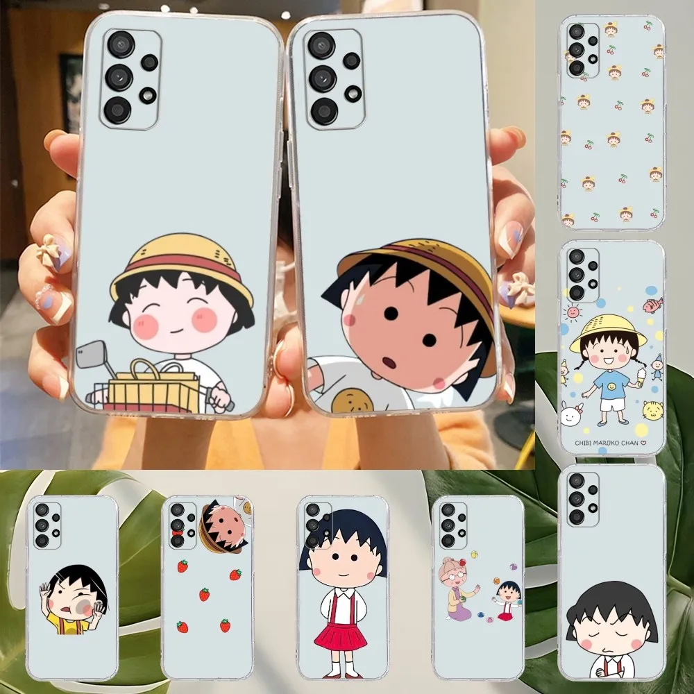 Cartoon Chibi Maruko Chan Phone Case For Samsung Galaxy A52 A12 A51 S21 Edge S22ULTRA S23 S20LITE Plus Ultra Transparent Cover