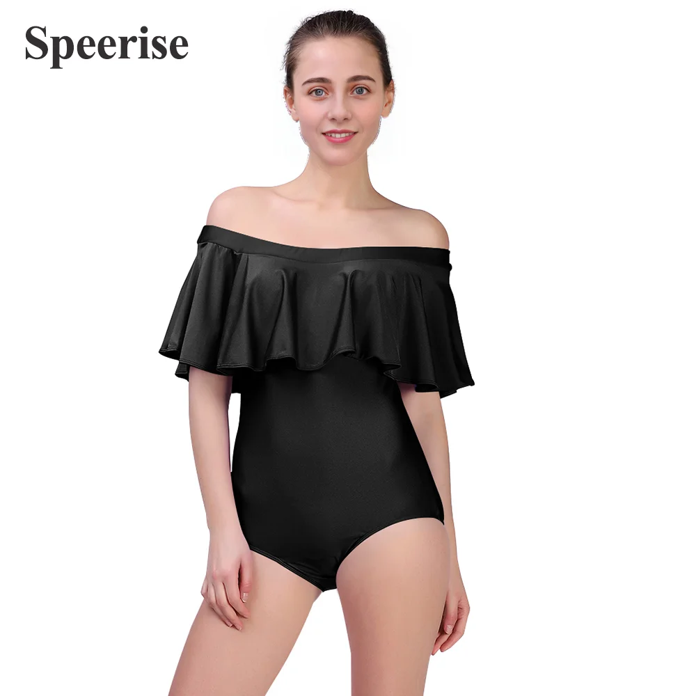 

Women Ballet Leotards Ruffles Off Shoulder Bodysuits Spandex Gymnastics Swimsuit Dance Costume Skinny Dancewear Ballerinas
