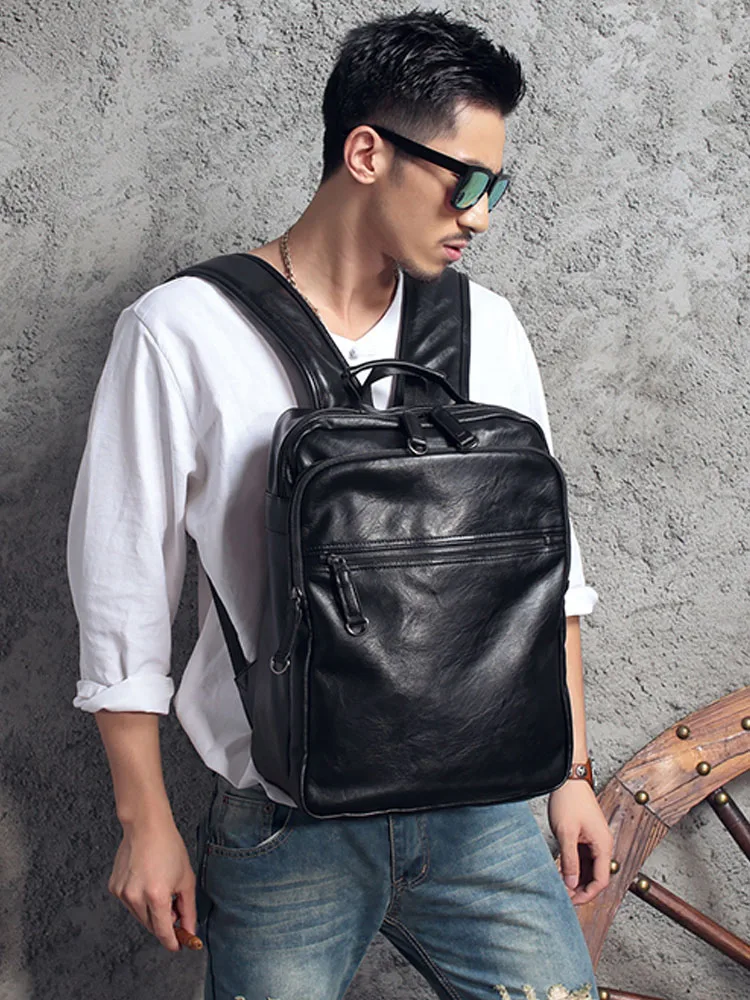 Large Capacity Teenage Boy Shoulder School Bag Satchel Cow Split Leather Laptop Packing Backpack Fashion Softshell Travel Bags