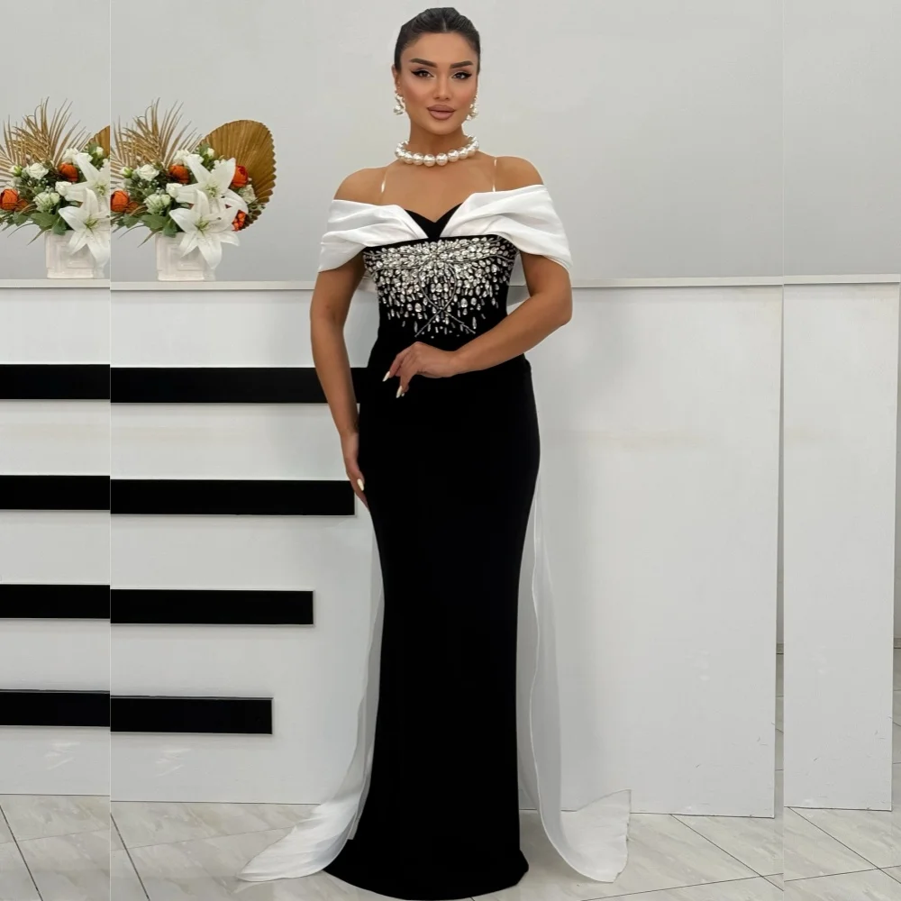 

Customized High Quality Jersey Sequined Pleat Trumpet Off-the-shoulder Long Dresses Bespoke Occasion Classic