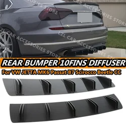 2pcs Double Layer 10 Fins Car Rear Bumper Lip For VW JETTA Passat B7 B8 Rear Shark Chassis Fin Style Curved Bumper Lip Diffuser
