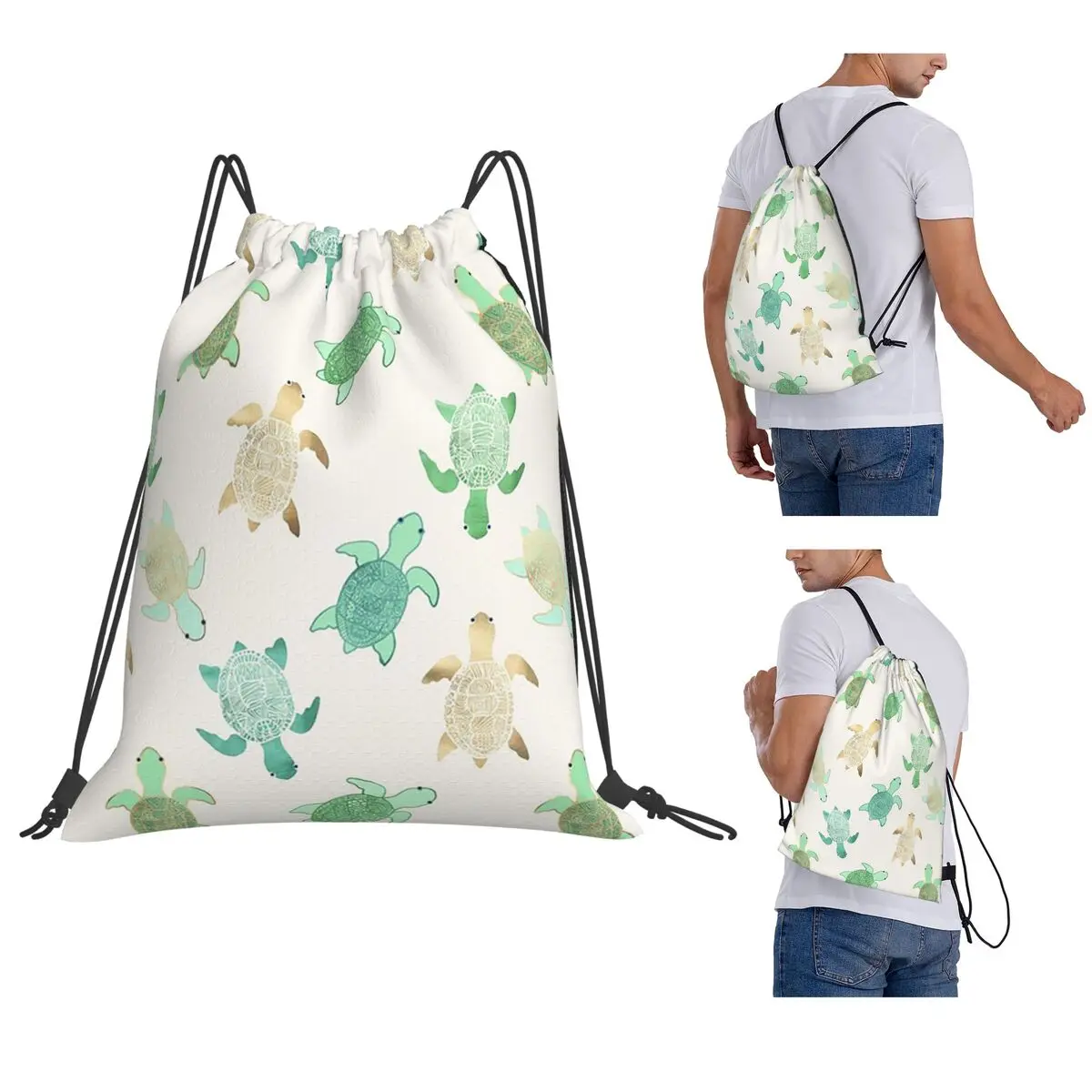 

Gilded Jade & Mint Turtles Backpacks Fashion Portable Drawstring Bags Shoes Bag Book Bags For Man Woman Students