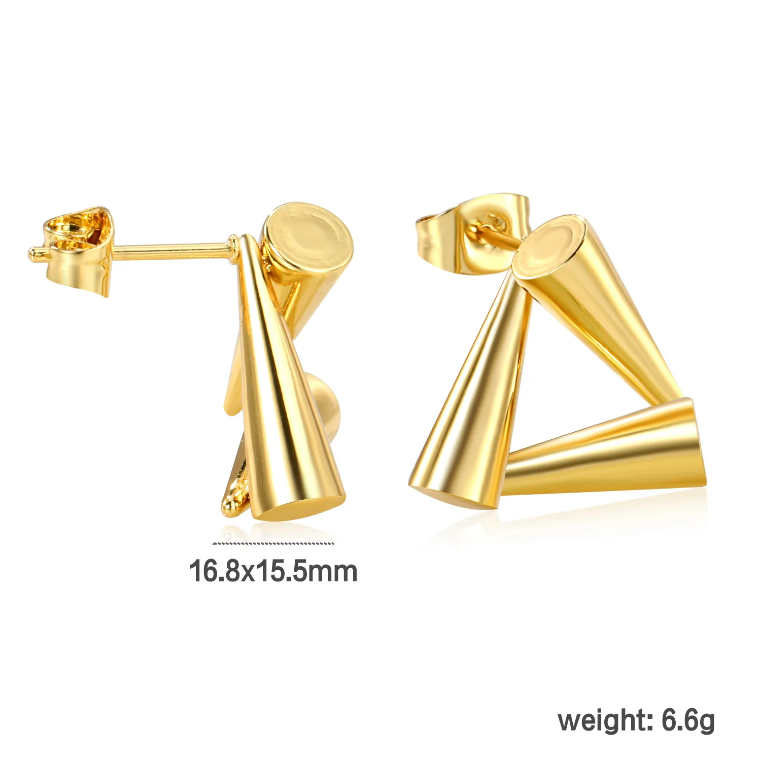 Geometric Triangle Stud Earrings for Women Men Gold Plated Stainless Steel Minimalist Creative Cone Design Versatile Daily Wear