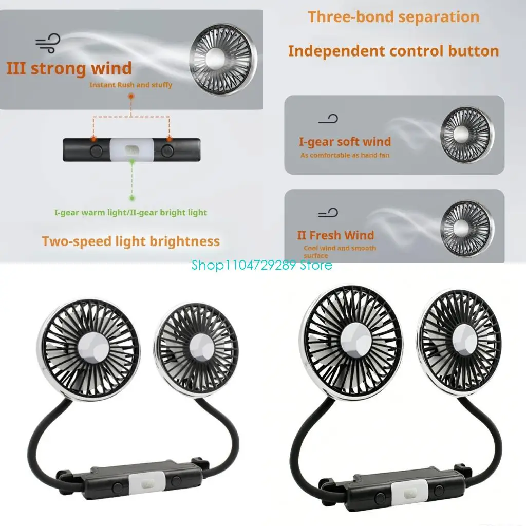 D8KE Twin USB Auto Fan Delivering 3 Wind Settings And Bendable Hose For Tailored Cooling