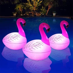 Solar Powered Flamingo Floating Pool Lights, 16 RGB Colors, Changing LED Glow Ball Inflatable Flamingo for Outdoors and Garden