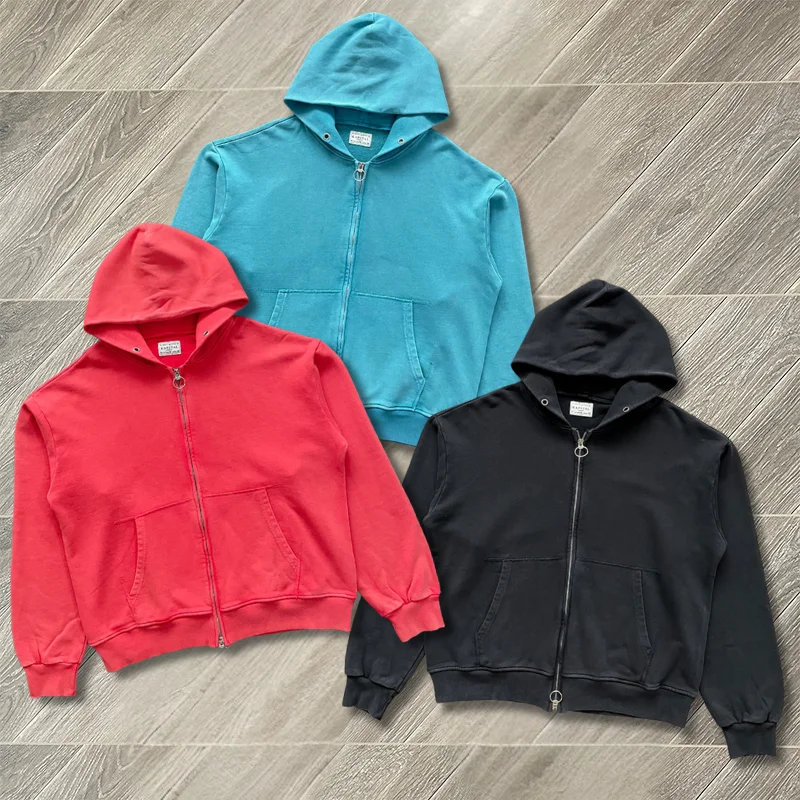

Vintage Kapital Jackets Do Old Washed High Quality Zipper Pocket Hoodie Loose Hoodey Sweatshirts Men Women