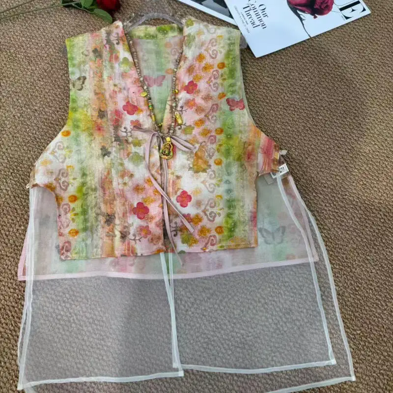 

2026 New Chinese Style Tang Top Vintage Women Rayon Jacquard Costume Fashion Floating Light Brocade Vest Summer New Clothes
