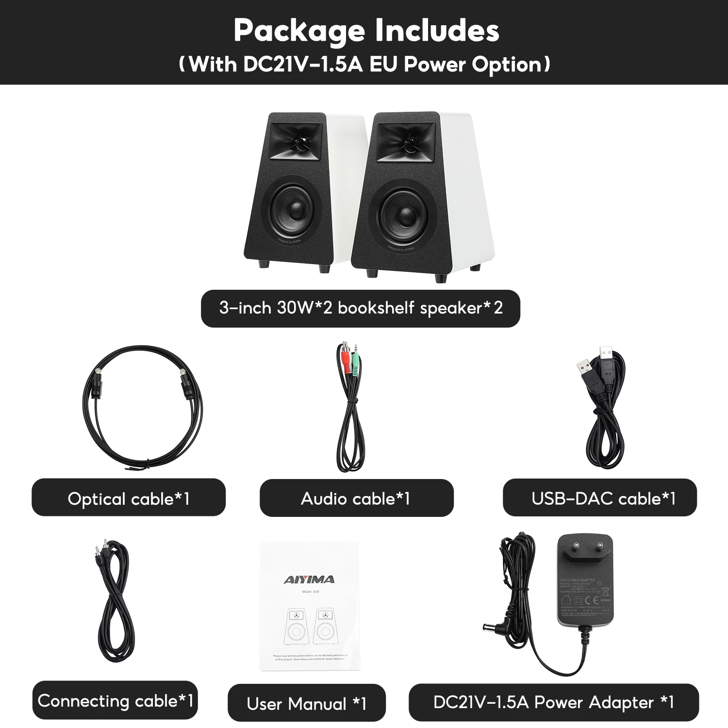 AIYIMA S30 ブックシェルフスピーカー Bluetooth 5.3 木製 100W