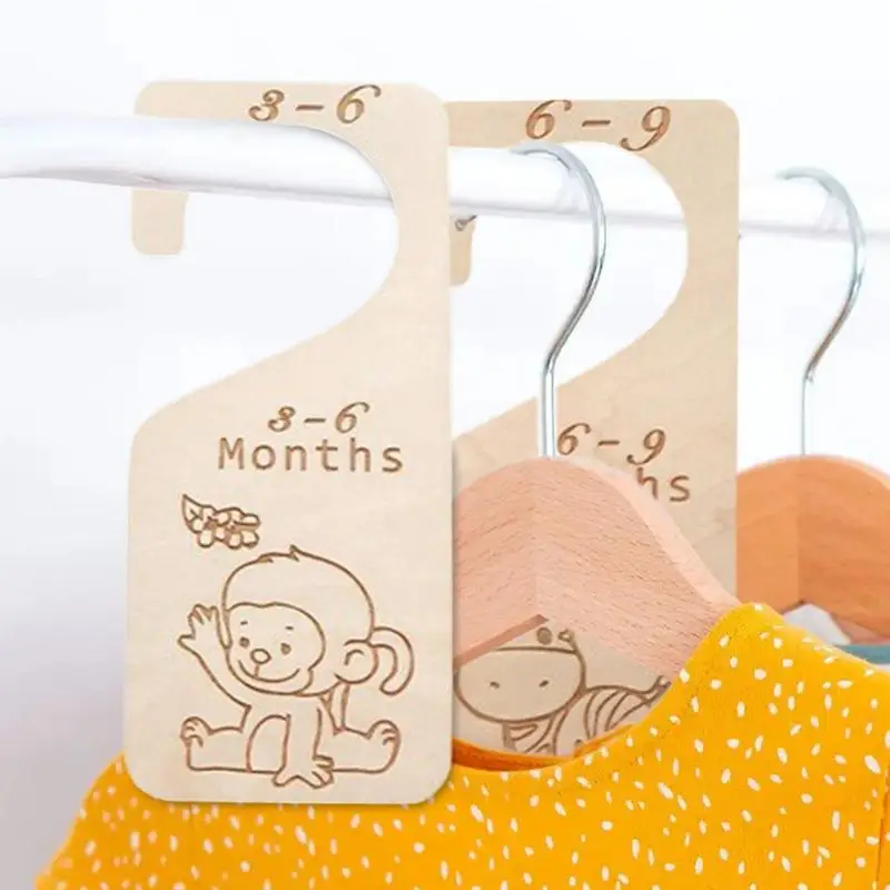 Baby Hangers With Size Dividers 7PCS Cute Wooden Baby Clothes Organizer Baby Supplies Kids Room Storage Hanger Dividers For