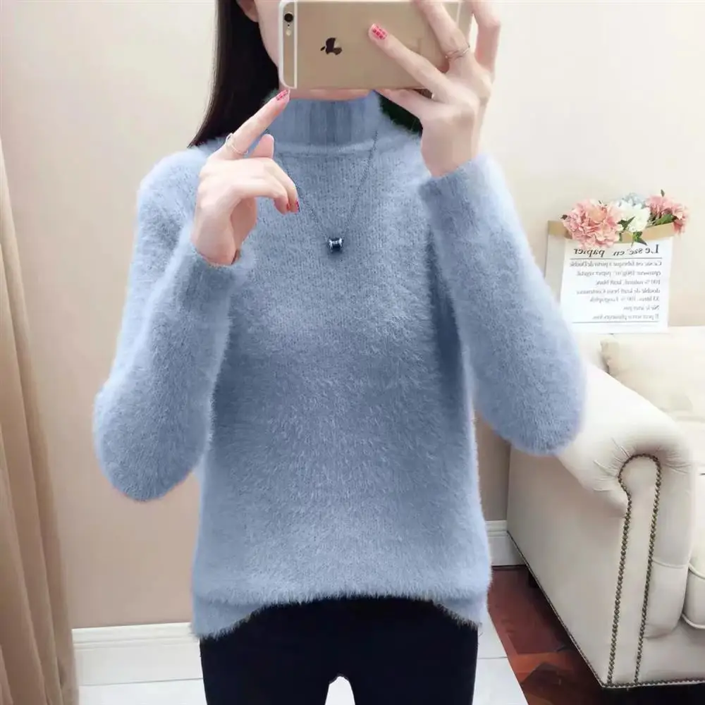 Plush Half High Collar Pullover Sweater 2023 Autumn/winter New Versatile Loose and Thick Knit Women\'s Sweater