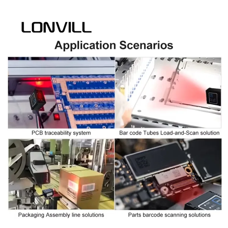 LONVILL 2D transportador automático de código de barras lector de código de barras fijo con cable RS232 inventario escáner de código de alta velocidad