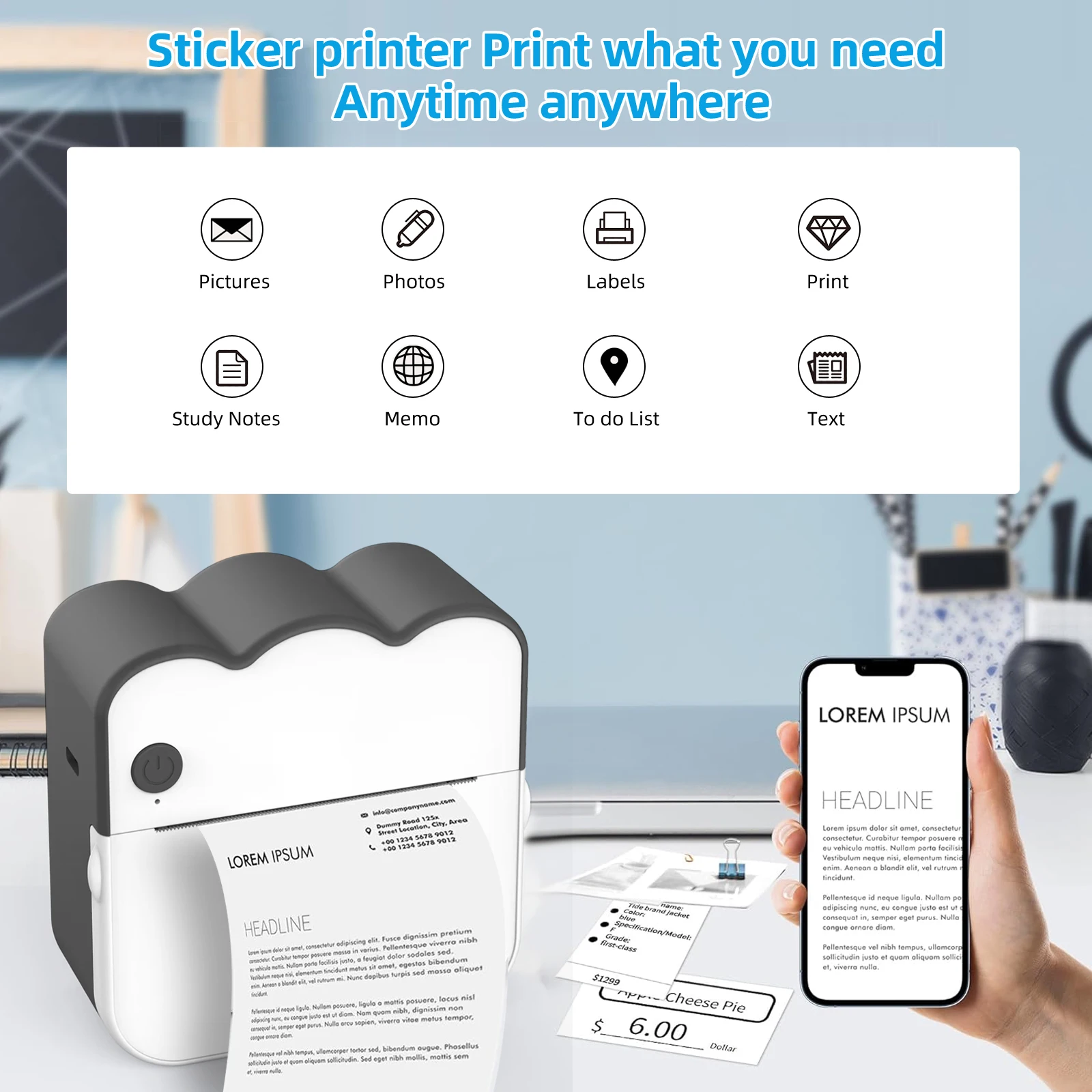 Kids Mini Printer Printing Paper White Colorful Adhesive Transparent Sticker 57*25mm Label Paper Learning Note Pocket Maker Toys