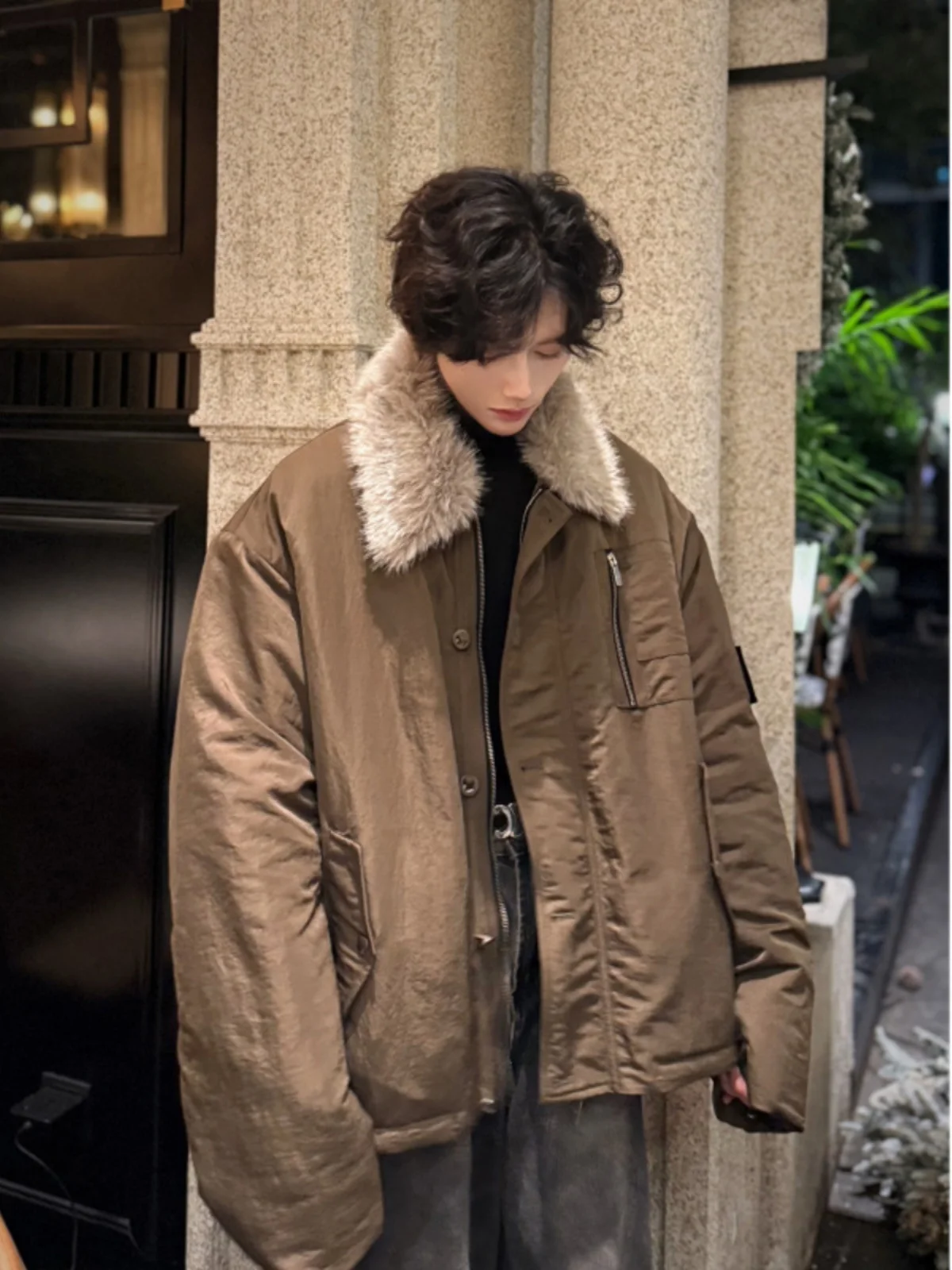 

Thiened Long Sve Хлопковая куртка с теплым меховым воротником Дизайн Мужское свободное пальто Ретро Американский Sle Зимняя верхняя одежда