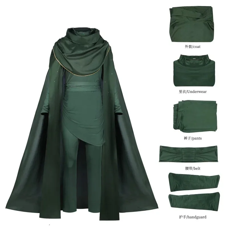 

Halloween Party Loki Cosplay Costume Norse Mythology The God of Deception Lokki Stage Costumes Unisex Green Cape And Uniform Set