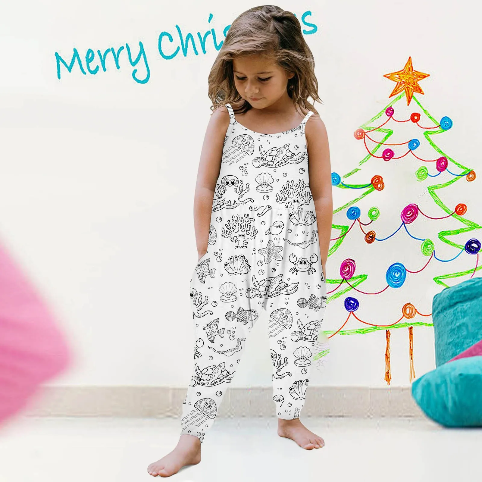 Kid Art Color Your Own Handicraft Toys DIY Crafts For Girls Baby DIY Christmas Jumpsuit Kids Sketch Colorful Romper Harem Pants