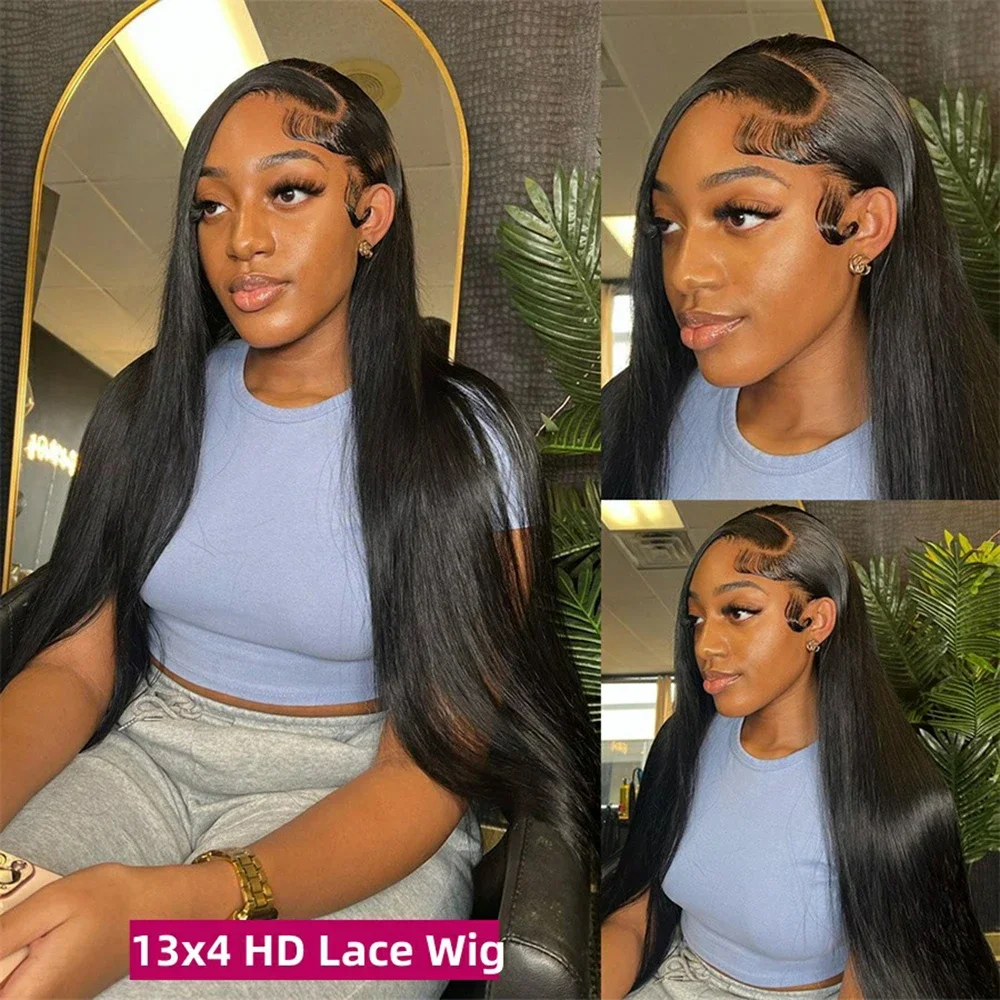 Peruvian 30 32 Inch Straight Transparent 13x4 13x6 HD Lace Frontal Human Hair Wig For Women Glueless Lace Front Wig Pre Pluck image 3