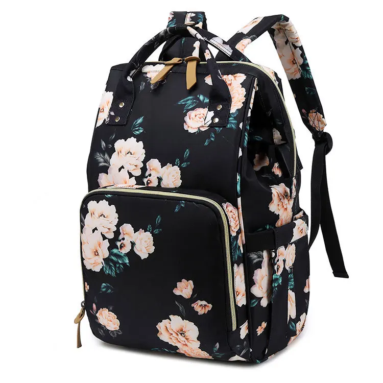 Outdoor Backpack Portable Mommy Backpacks Printing Flowers Bag Multi-functional Large-capacity Printed Mother + Baby Storage Bag