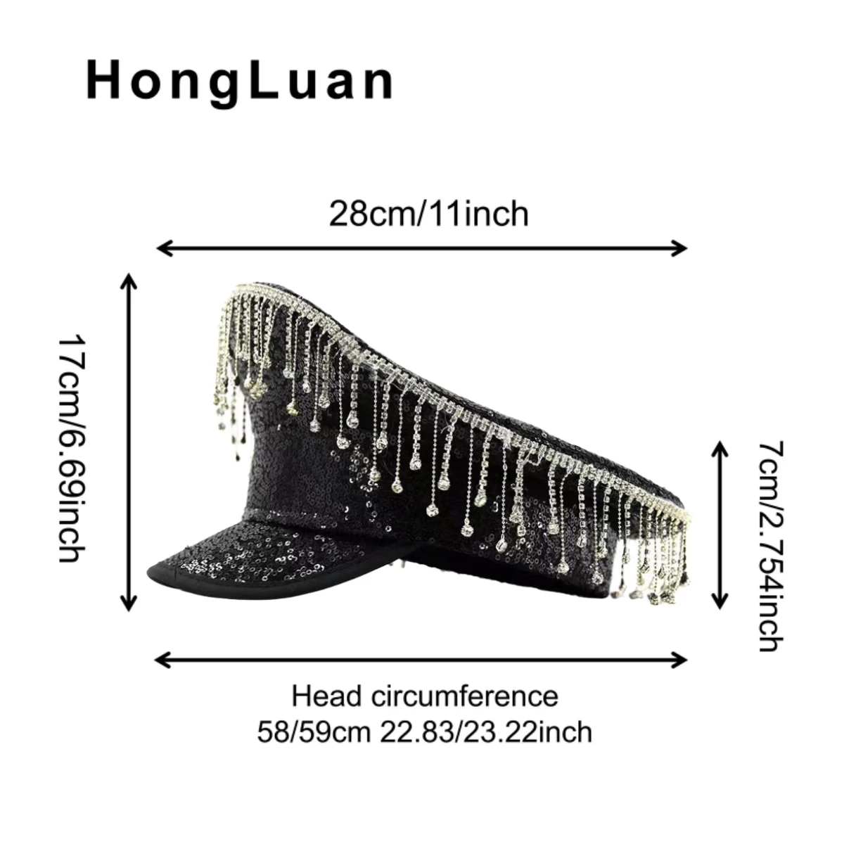 HongLuan Yellow Laser Leather Loop Captain Hat Rhinestone & Military Caps for Woman, Rave Festivals Accessories ＆ Party Cap Man