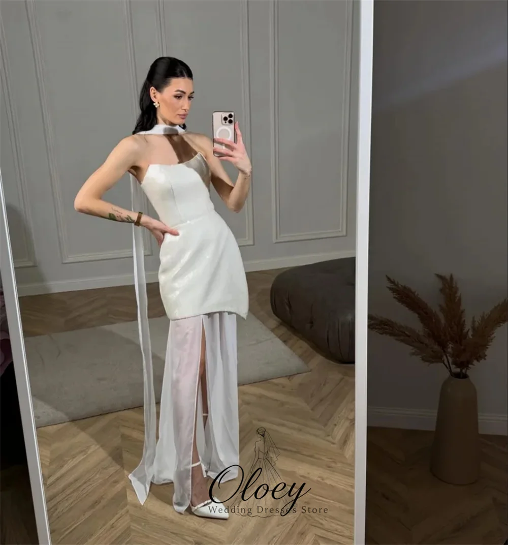OLOEY Modern Strapless A‑Line Wedding Dresses For Woman Detachable Scarf Side High Slit Bridal Gown Customized Vestidos De Novia