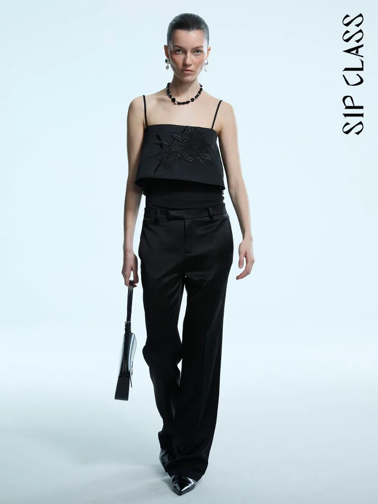 

Bla Acetate Suit Pants High Waist Wide Leg Casual Long Trousers for Women Summer Faion Slimming Effect