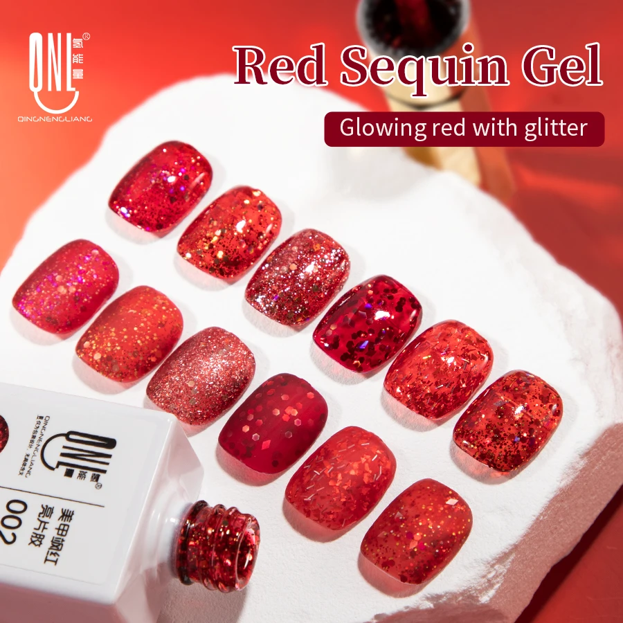 RS NAIL 9g Red Glitter Gel Nail Polish Sparkling Sequins Nail Gel Soak Off LED UV Semi-Permanent Manicure Nail Art Gel Varnish