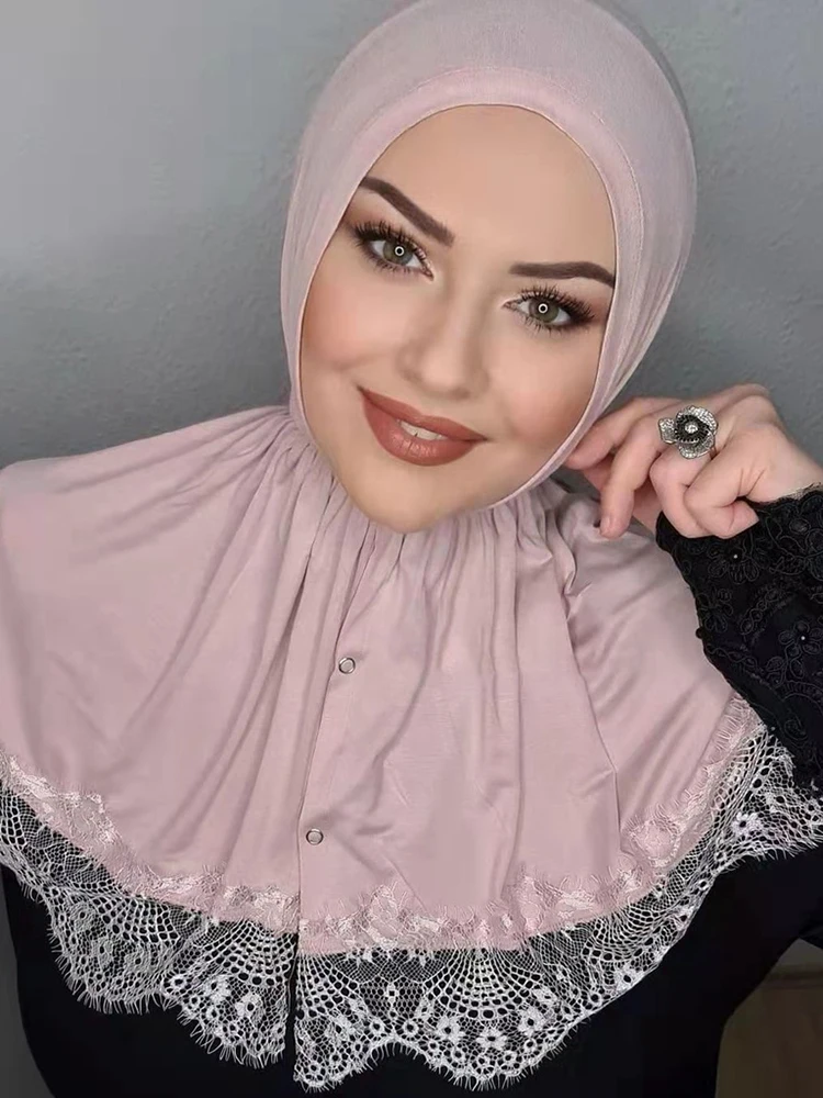 Moslim Instant Tulband Kant Modale Hijab Abaya Hijaabs Voor Vrouw Abaya Jersey Jurk Vrouwen Sjaal Tulbanden Hoofd Islamitische Kreuk Sjaal