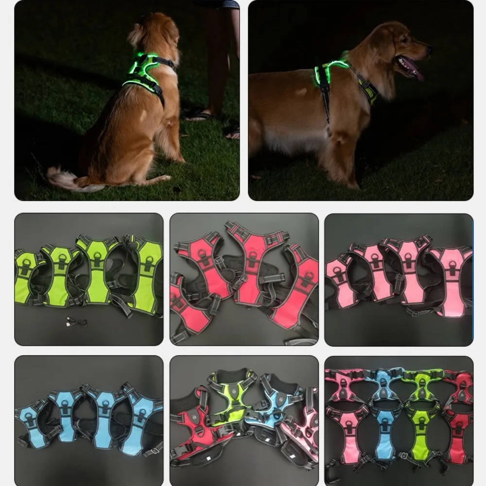 

Light Up LED Dog Harness Rechargeable Flashing Luminous Pet Chest Strap Adjustable Soft Dog Glow Vest for Night Walking