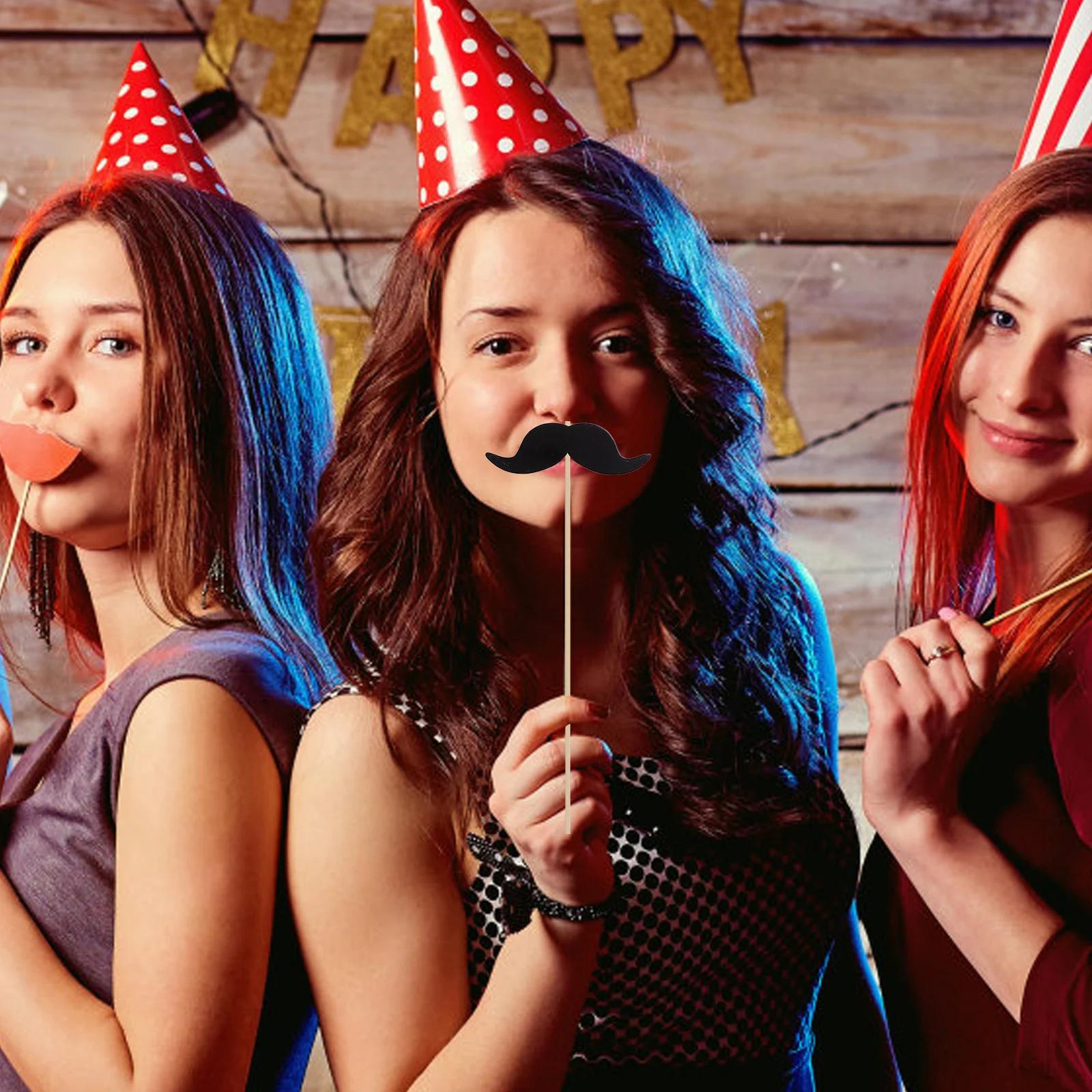 

9pcs Mexican Carnival Photo Props Wood Paper Handheld Decorations Party Booth Accessories Festival Face Masks Hats Mustache