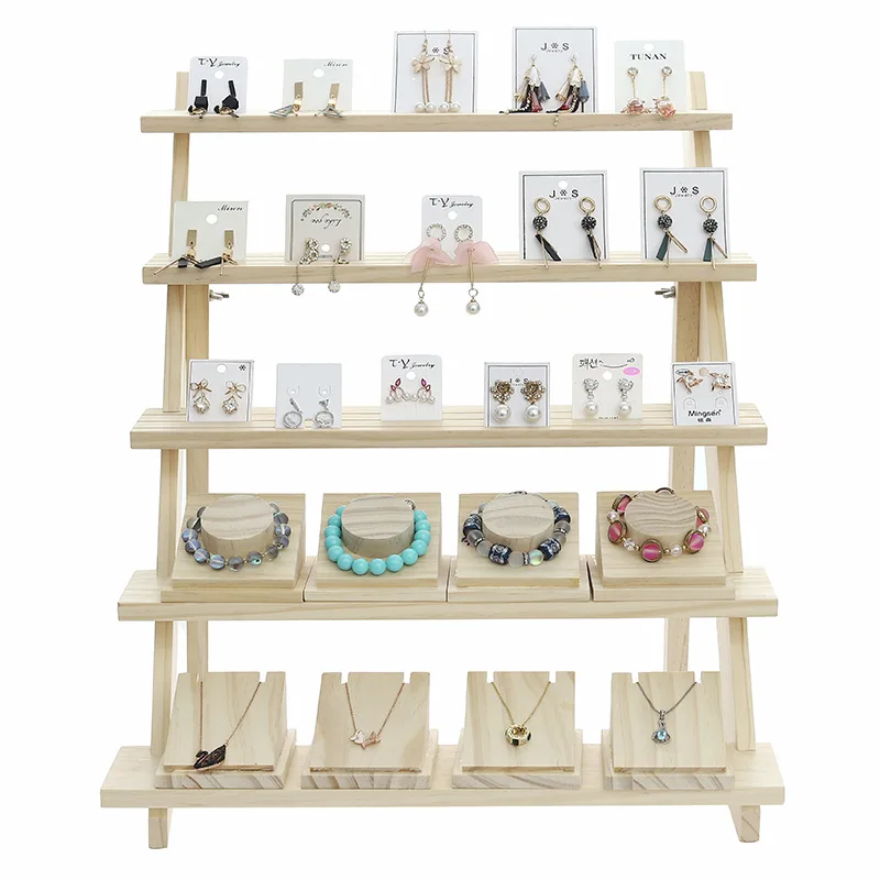 2/3/4/5-Layer Wooden Ear Stud Holder Earring Stand Display Rack Luxury Jewelry Display Holder Rack Tower Ear Card Display Stand