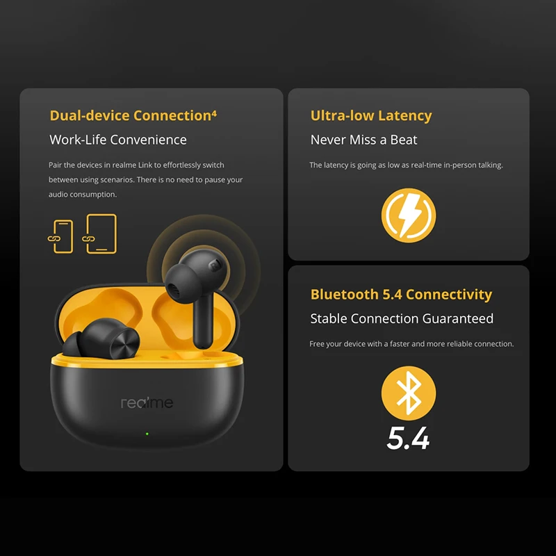   الإصدار العالمي من سماعات Realme Buds T200 Lite TWS مزودة بتقنية البلوتوث 5.4 وميكروفون مزدوج وإلغاء الضوضاء للمكالمات العميقة وتشغيل 48 ساعة