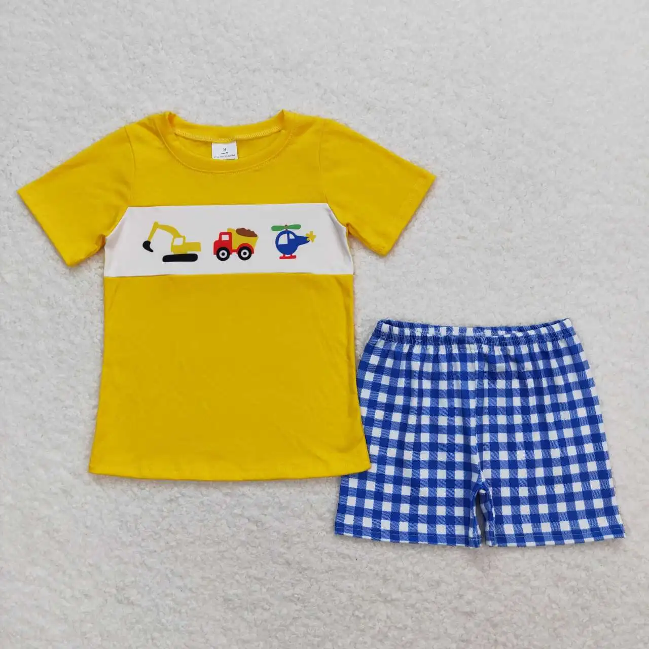 Wholesale Baby Boy Summer Set Toddler Short Sleeves Excavator T-shirts Cotton Tee Kids Shorts Baby Boy Outfit