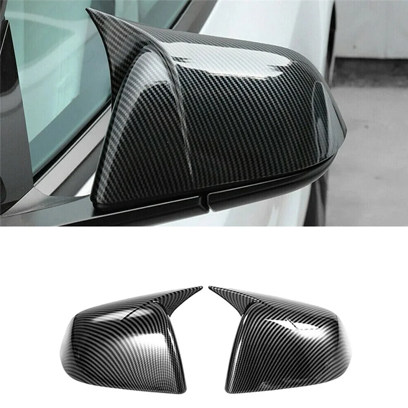 Tampa do espelho lateral retrovisor de fibra de carbono, estilo de chifre preto, tampas para modelo Tesla Y 2021, 2pcs