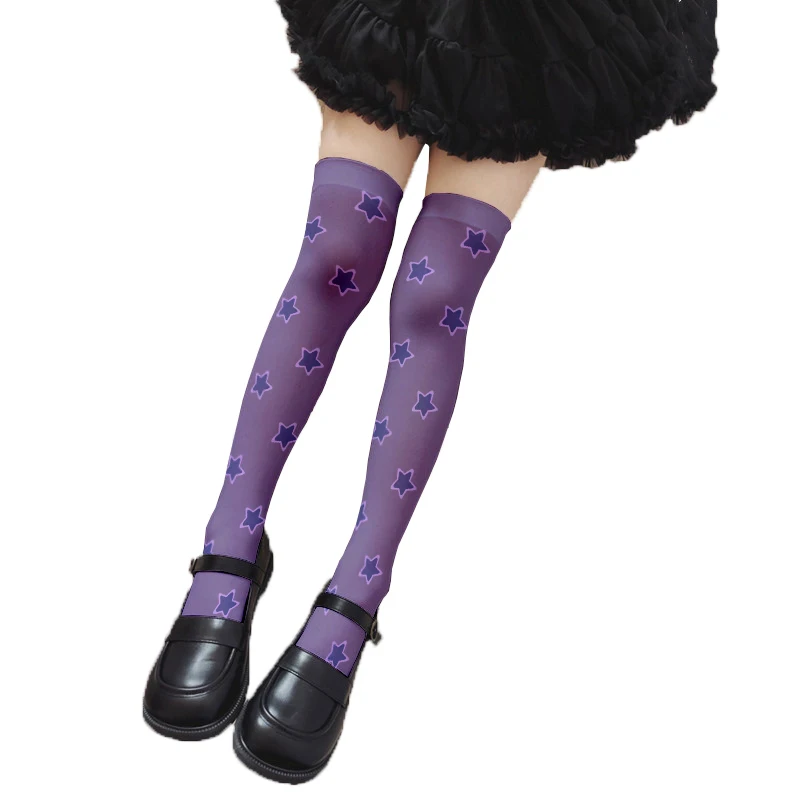 Cartoon stockings color matching stripes gradient black sexy thigh socks fashion trend calf socks college style anime cosplay