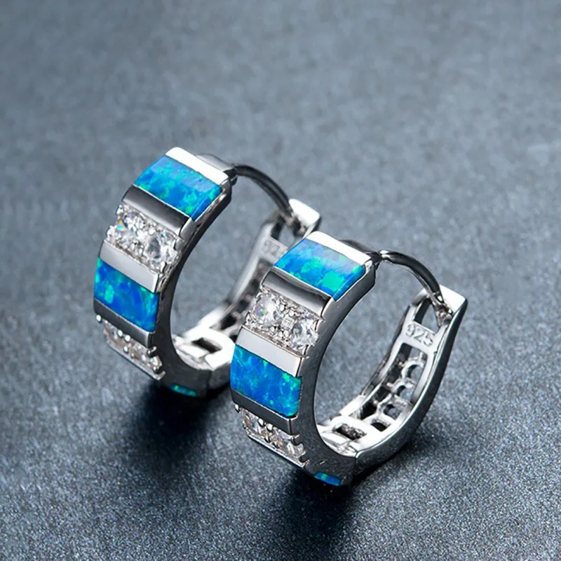 Exquisite Blue Australian Treasure Water Drop Shaped Zircon Earrings with Exaggerated Personality and Diamond Set Circle Jewelry