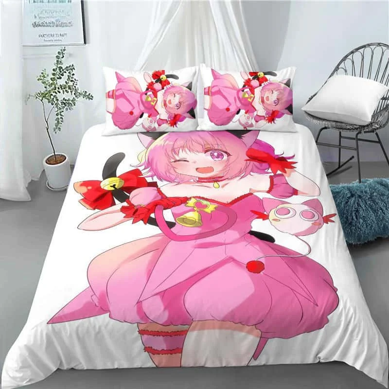 

Kawaii Gilrs Anime Tokyo Mew Mew Bedding Set Boys Girls Twin Queen King Size Duvet Cover Pillowcase Bed Boys Adult Home Textiles