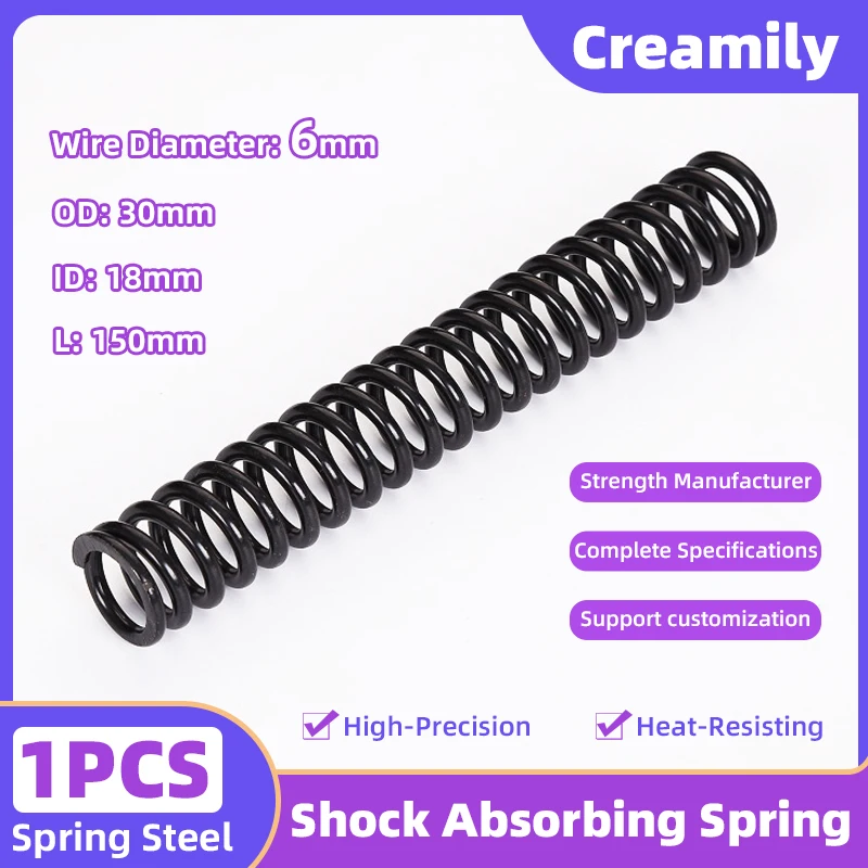 

Creamily 1PCS Heavy Duty Big Shock Absorbing Compression Spring Pressure Return Spring Wire Dia=6mm Out Dia=30mm Length=150mm