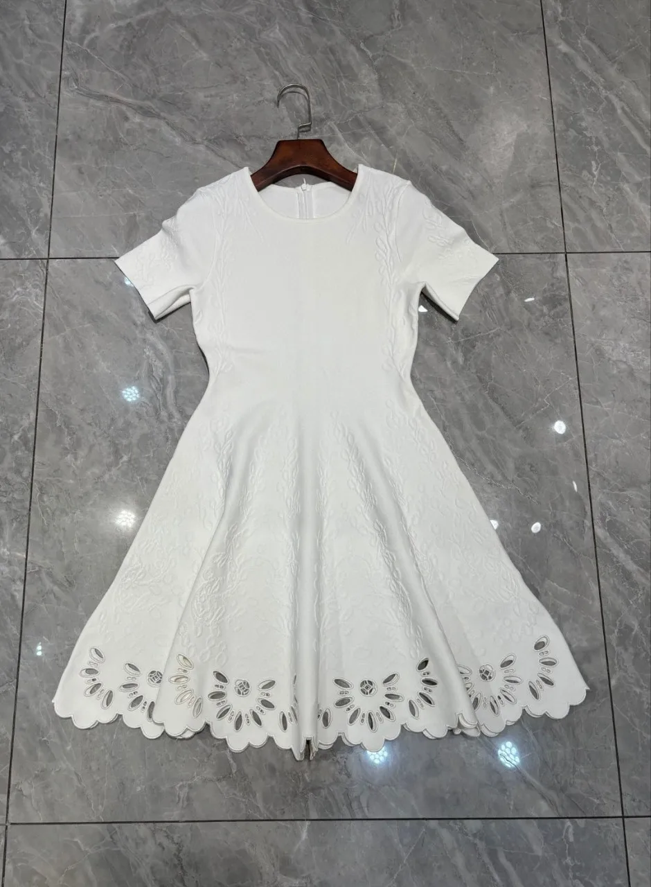 Women's New All-match Round Neck Crochet Hollow Large Skirt Dress