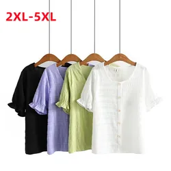 New 2022 Summer Plus Size Tops For Women Large Size Blouse Short Sleeve Loose Korean style White Green Shirt 2XL 3XL 4XL 5XL