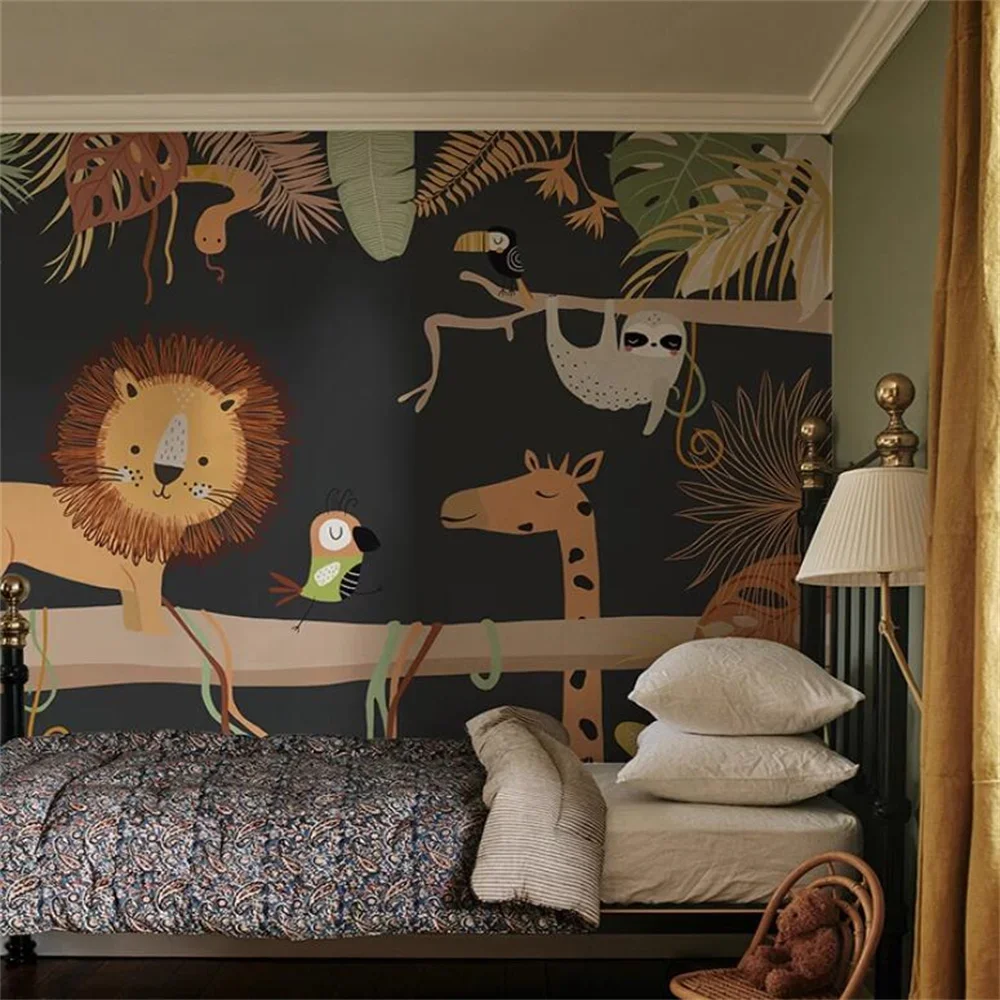 custom Cartoon lion animal wallpapers for children's room female murals cute bedroom background art wallpaper for Wall stickers