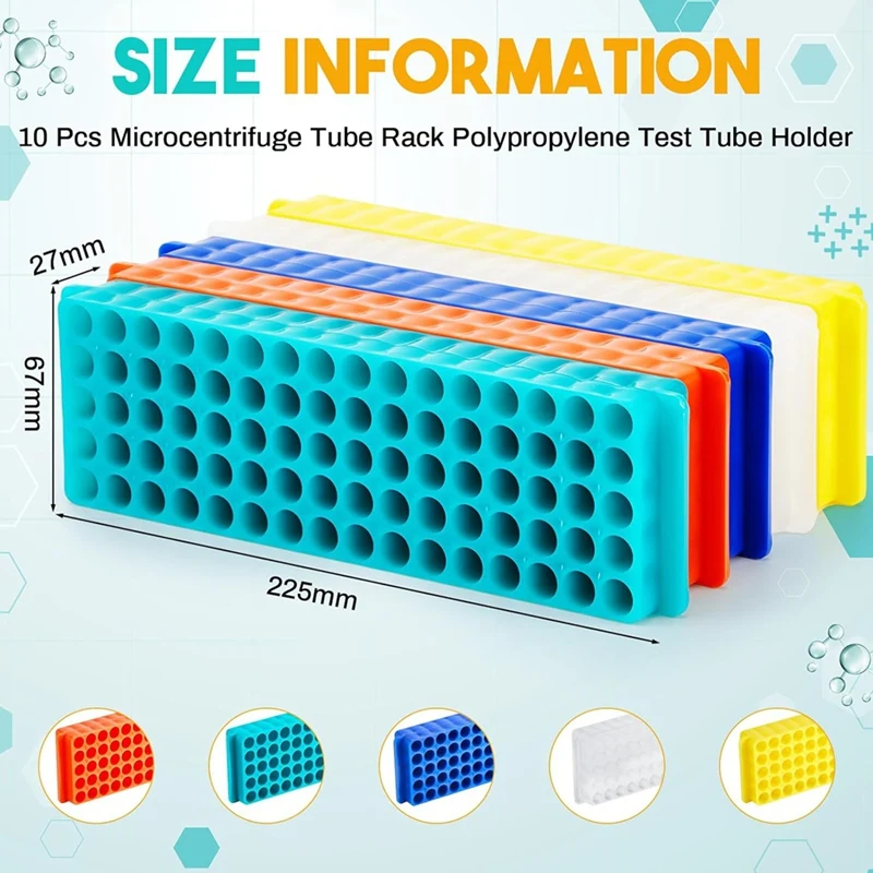 10 Pcs Tube Rack Each 80 W Ells Vial Rack Test Tube Rack Double Sided Microcentrifuge For 0.2Ml-2Ml Centrifugal Pipe