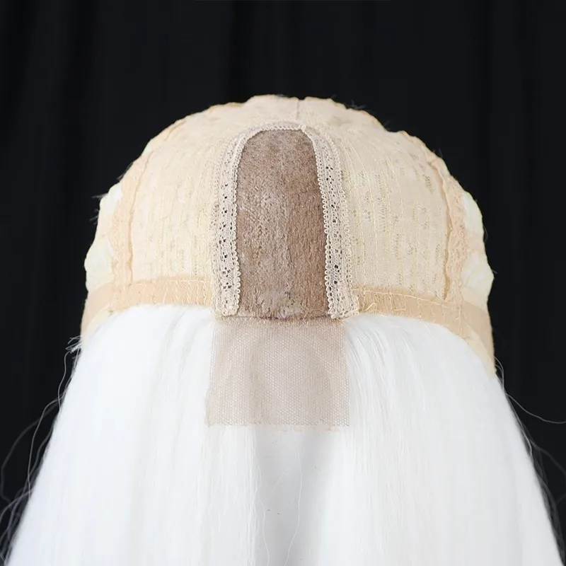 Mignon Universal Long Straight Hand-Tied Lace Edge Cosplay Wig Corn Silk Texture Thickened Hair Volume Fluffy Silk Simulated